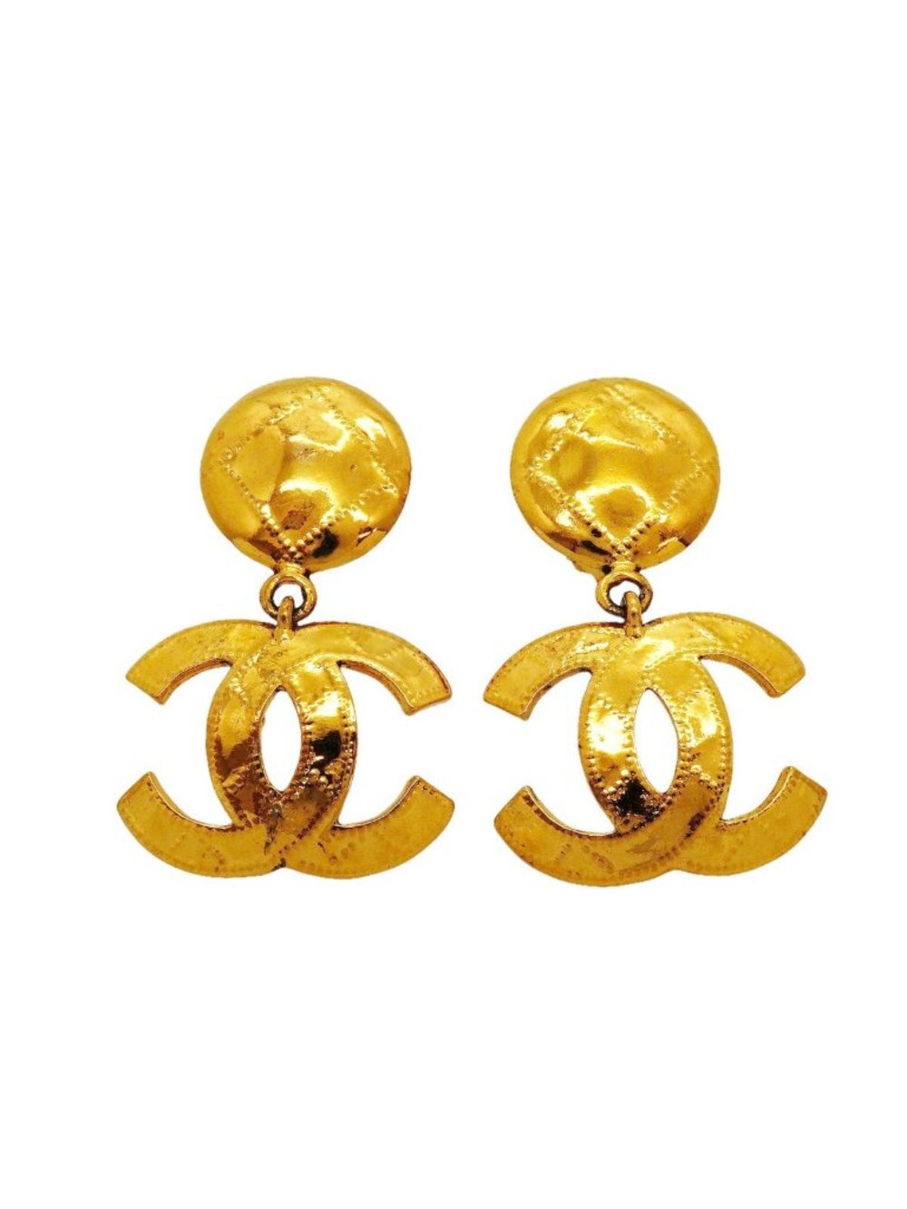 Chanel Earrings Vintage CC Logo Quilted Gold Plated
